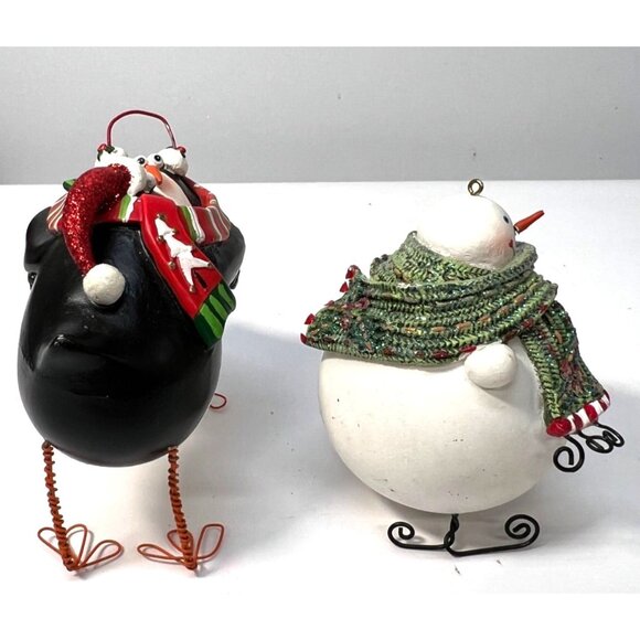 Penguin & Snowman Christmas Figurines With Scarves & Hats - Festive Holiday Deco - Picture 4 of 5